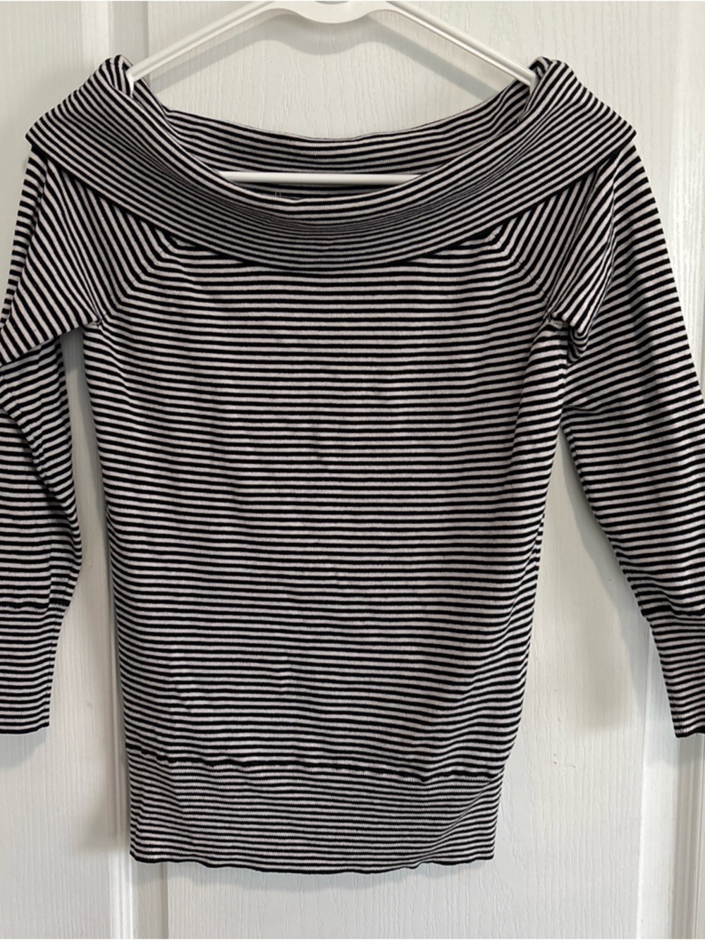 Striped Off-Shoulder Long Sleeve Top - Black & White